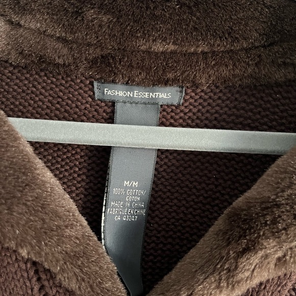 Y2K Style Fuzzy Collar Brown Cardigan Sweater - Picture 3 of 4